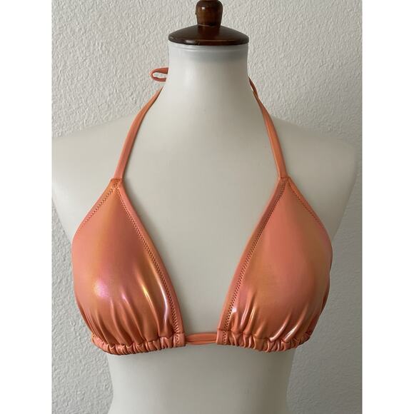 Aerie Swim Triangle Bikini Top Orange Metallic Swimwear - Picture 1 of 11